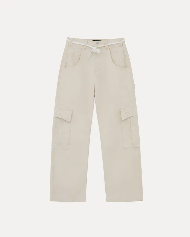 lakai-wide-leg-lace-applique-cargo-hose-natural image 1