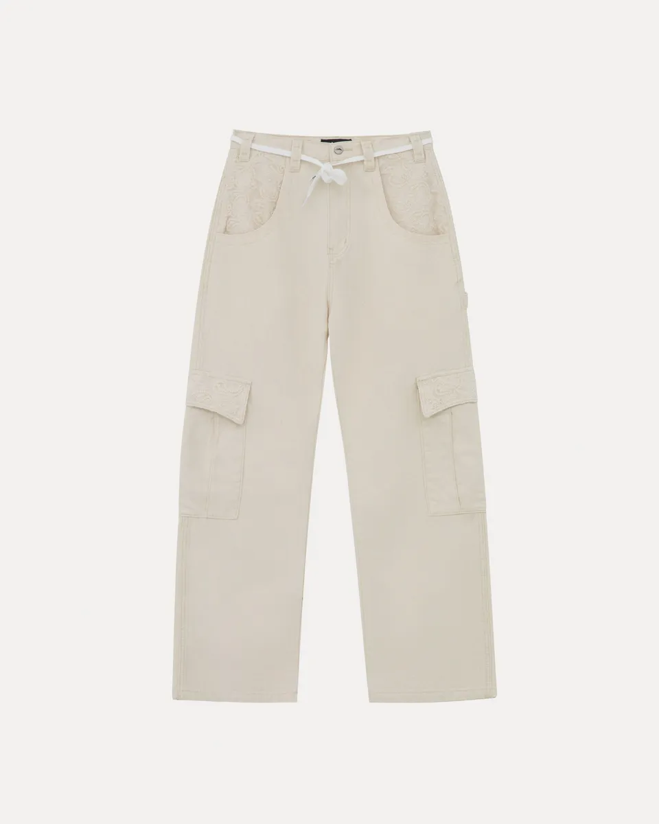 lakai-wide-leg-lace-applique-cargo-hose-natural image 1