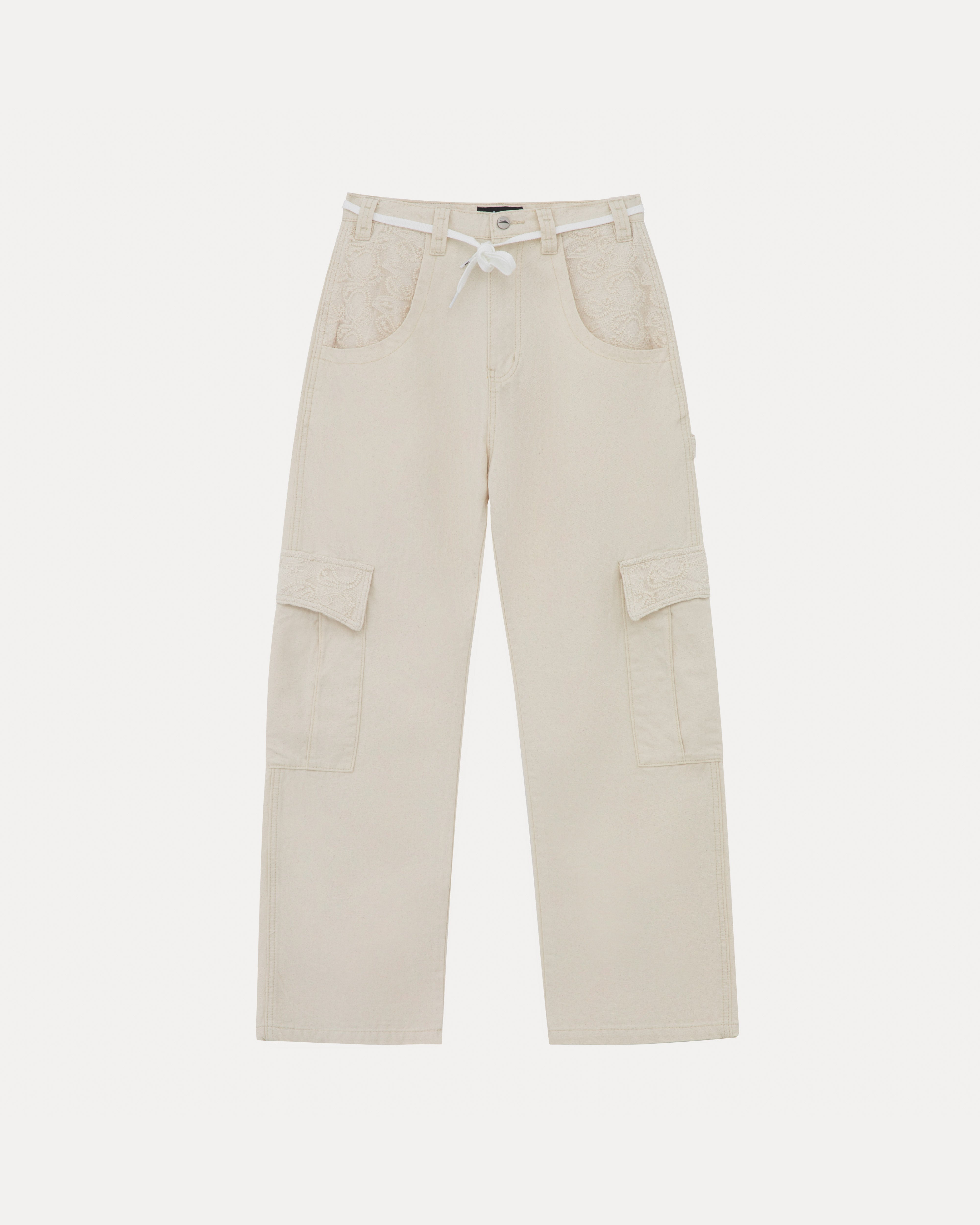 lakai-wide-leg-lace-applique-cargo-hose-natural image 1