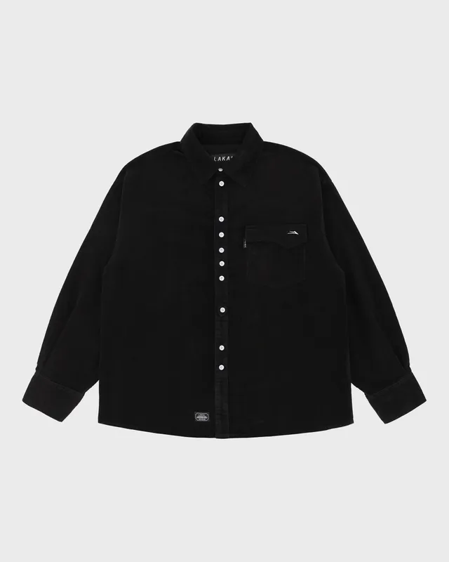 lakai-stacked-placket-corduroy-hemd-langarm-schwarz image 1