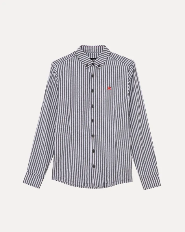 lakai-langarm-hemd-button-down-black-white-stripe image 1