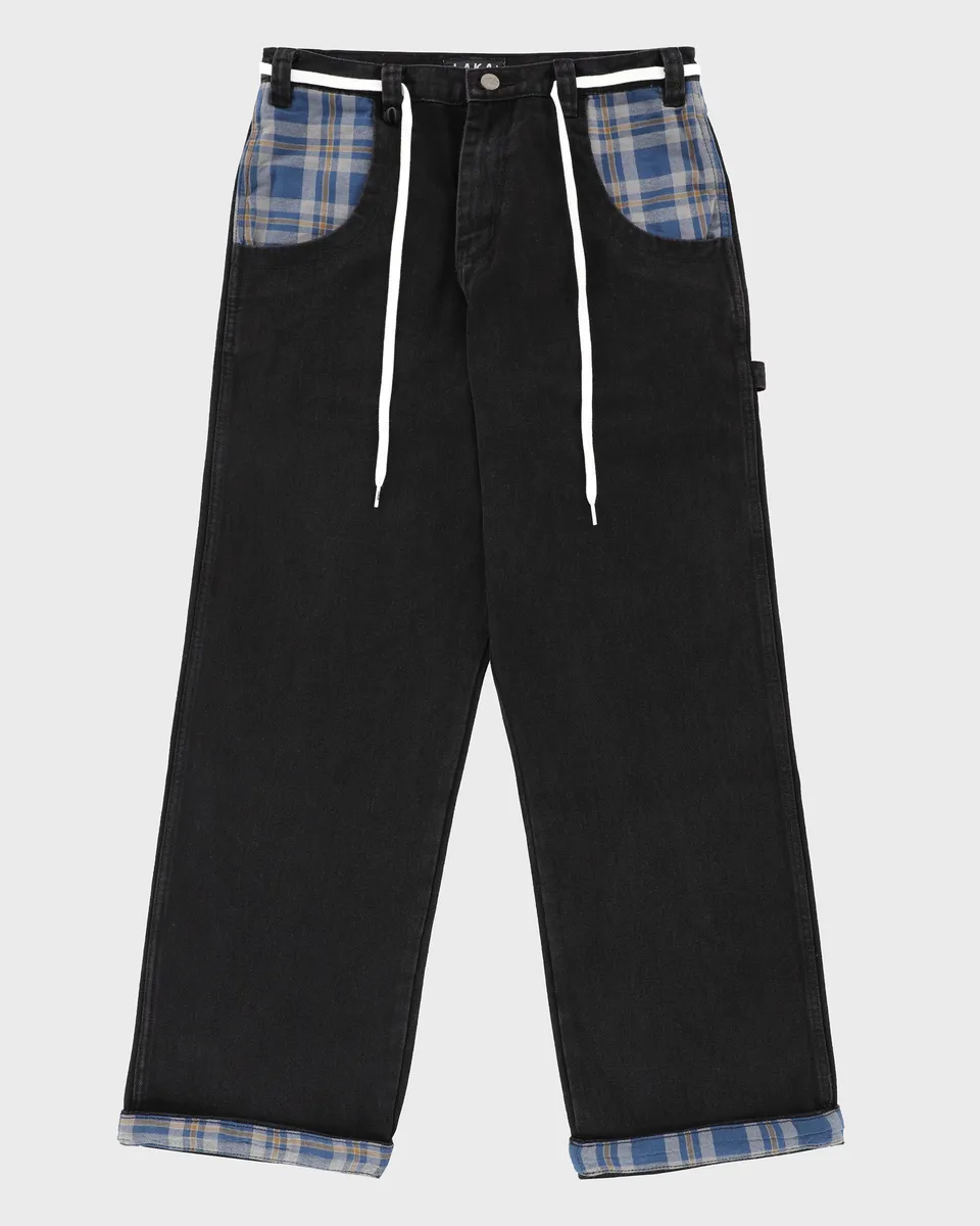 lakai-plaid-contrast-wide-leg-jeans-black-13-7oz image 1