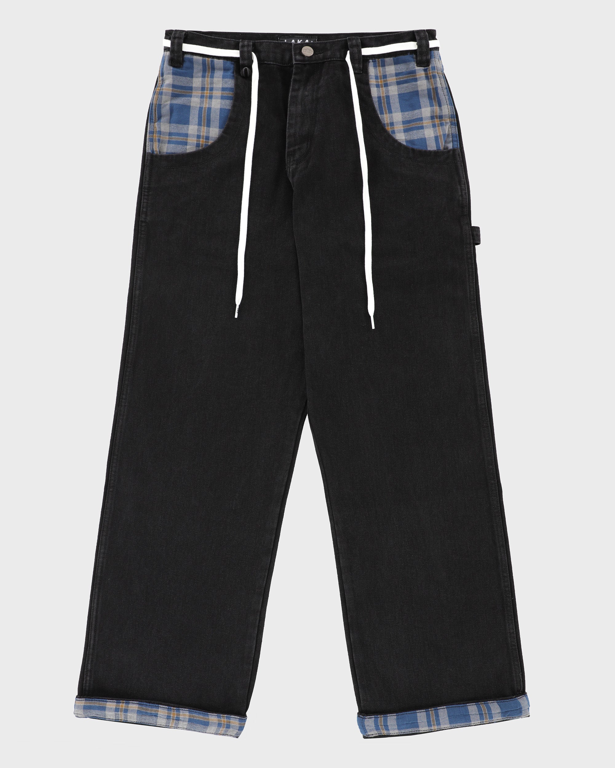 lakai-plaid-contrast-wide-leg-jeans-black-13-7oz image 1